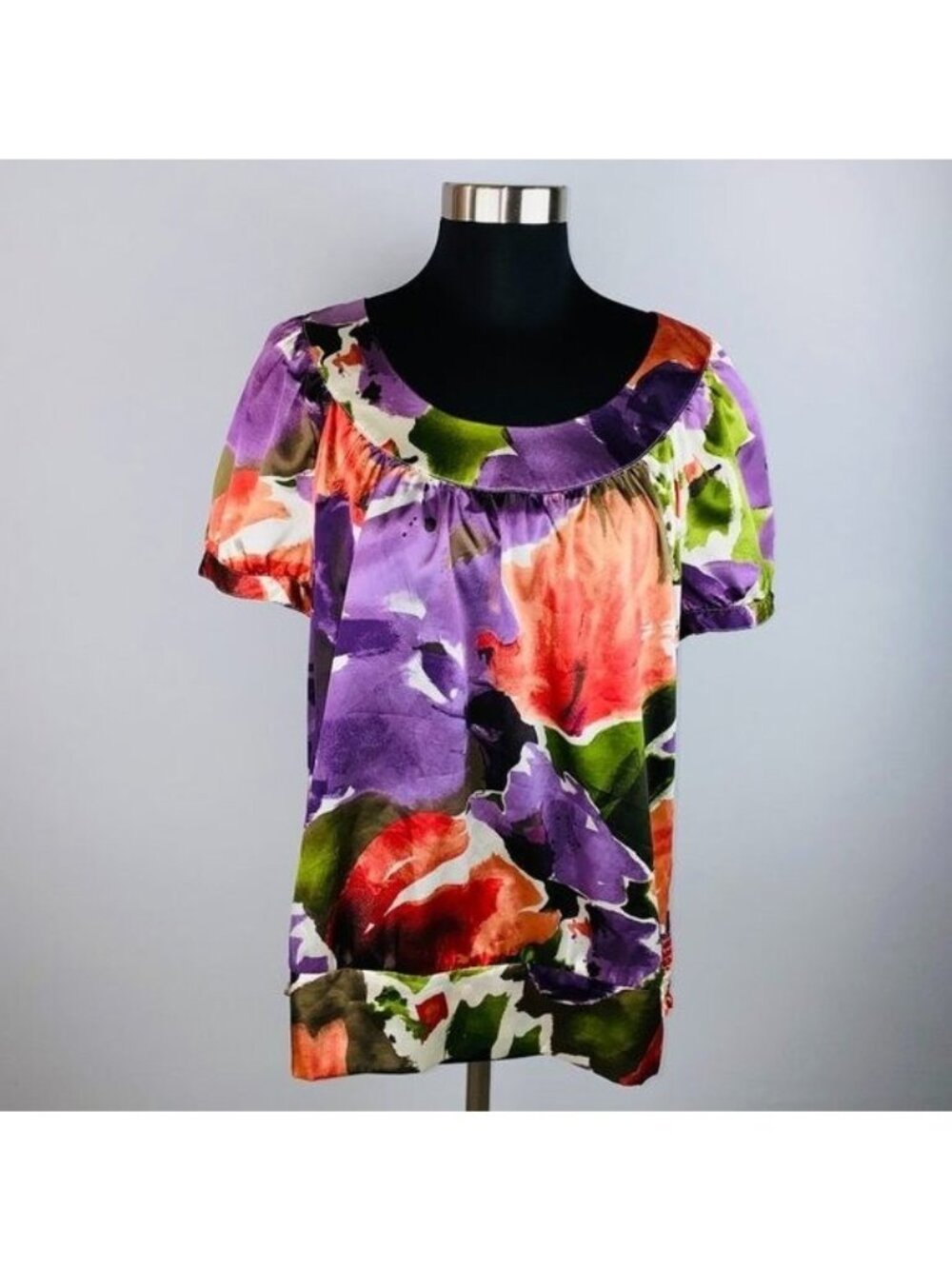 APT 9 Womens XL Satiny Bohemian Abstract Print Short Sleeve Top XL